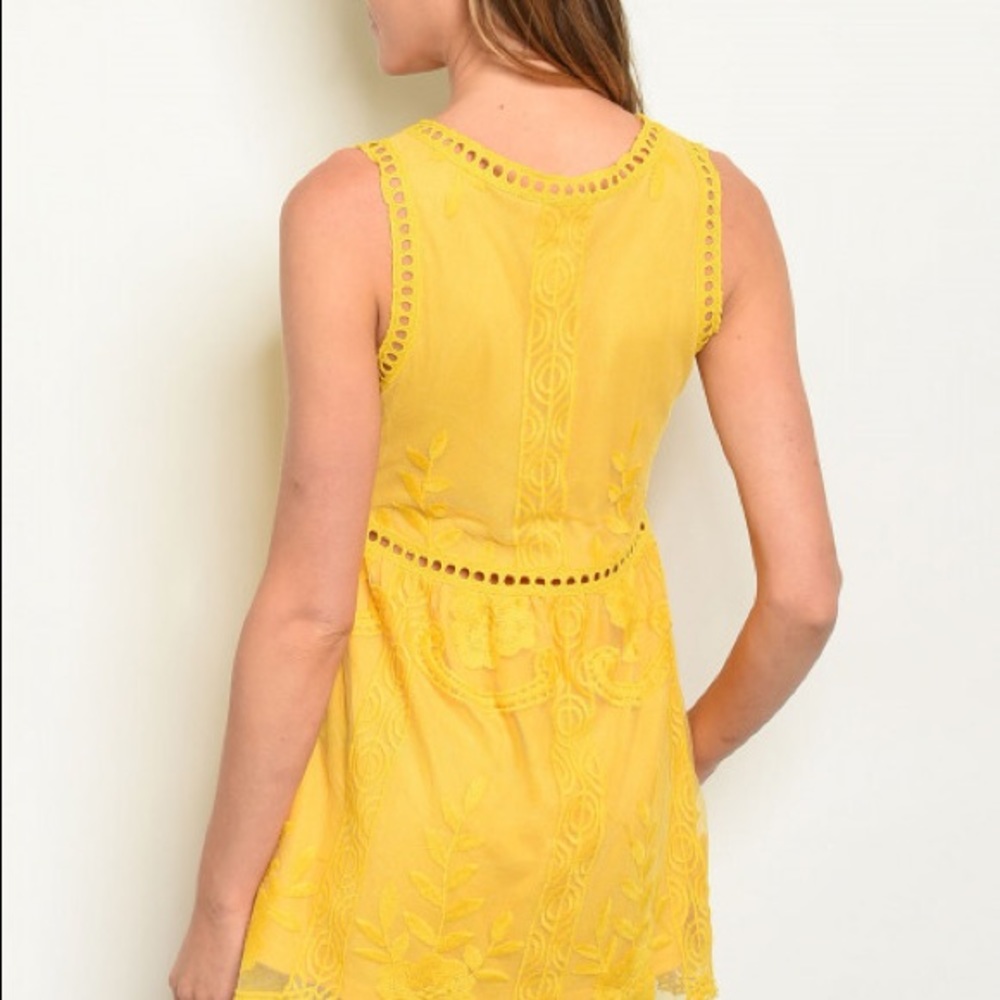 Mustard Yellow Lace Embroidered Mini Dress - Picture 3 of 3